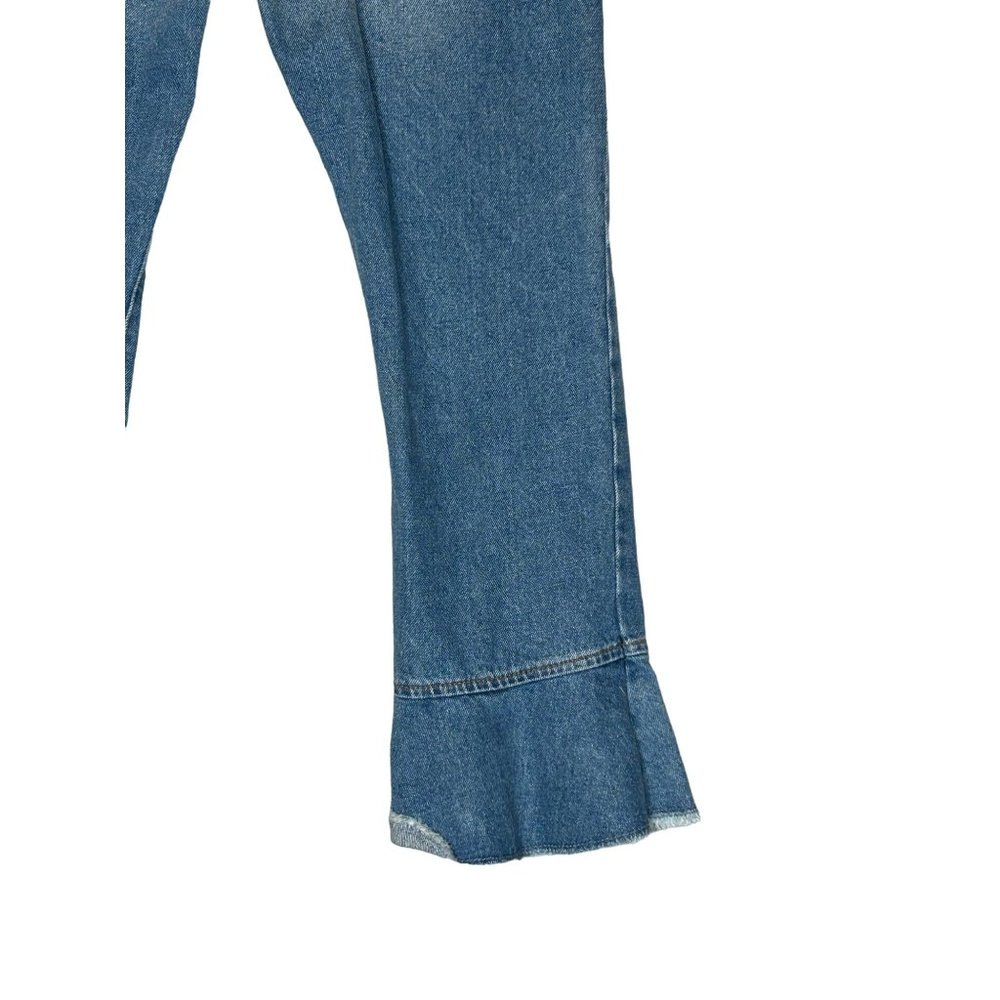 Zara Basic Z1975 Denim Mid Rise Blue Ruffle Flare Size 6 - Picture 5 of 9